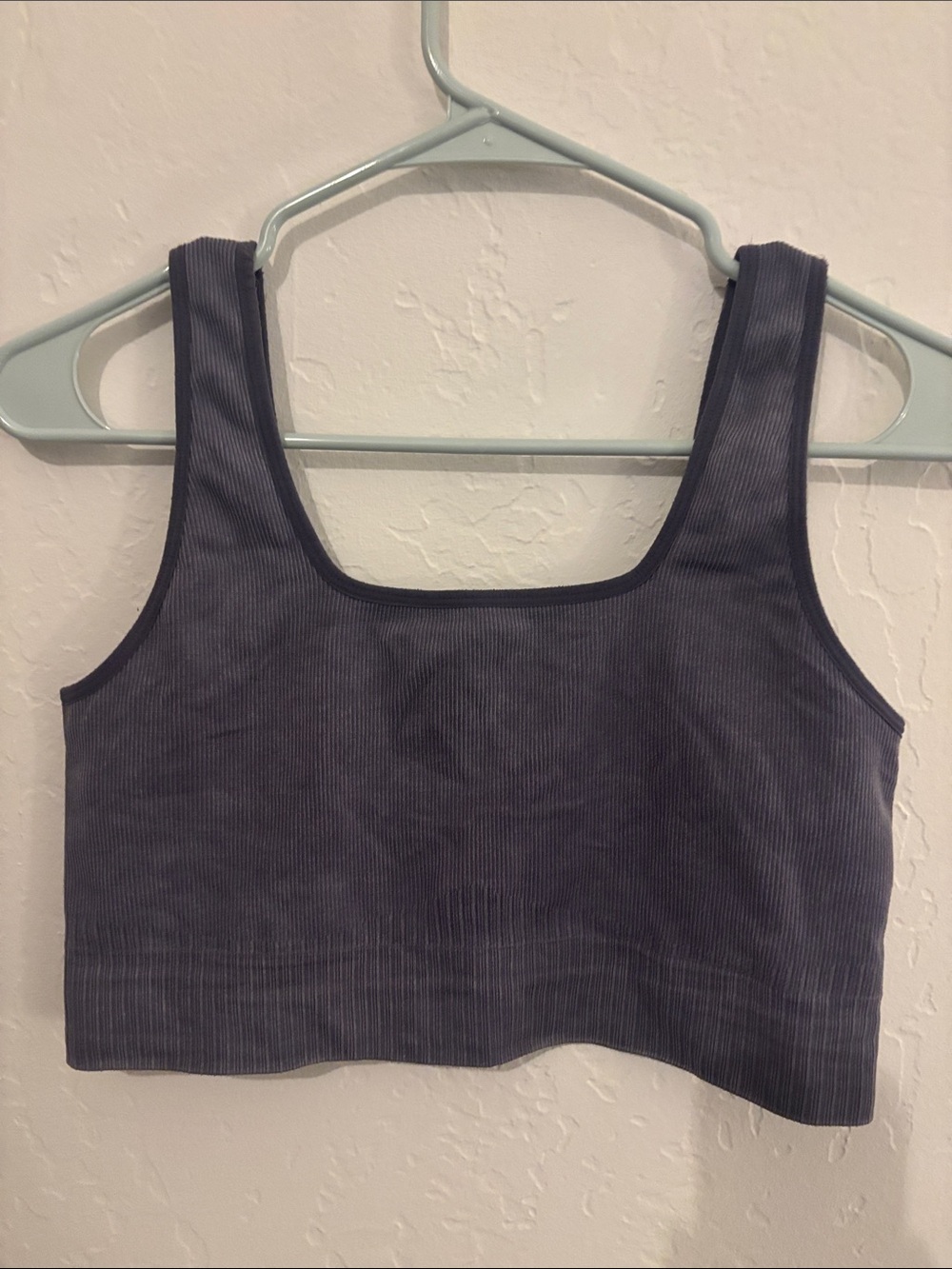 Ribbed Square Neck Crop Tank - Slate Blue